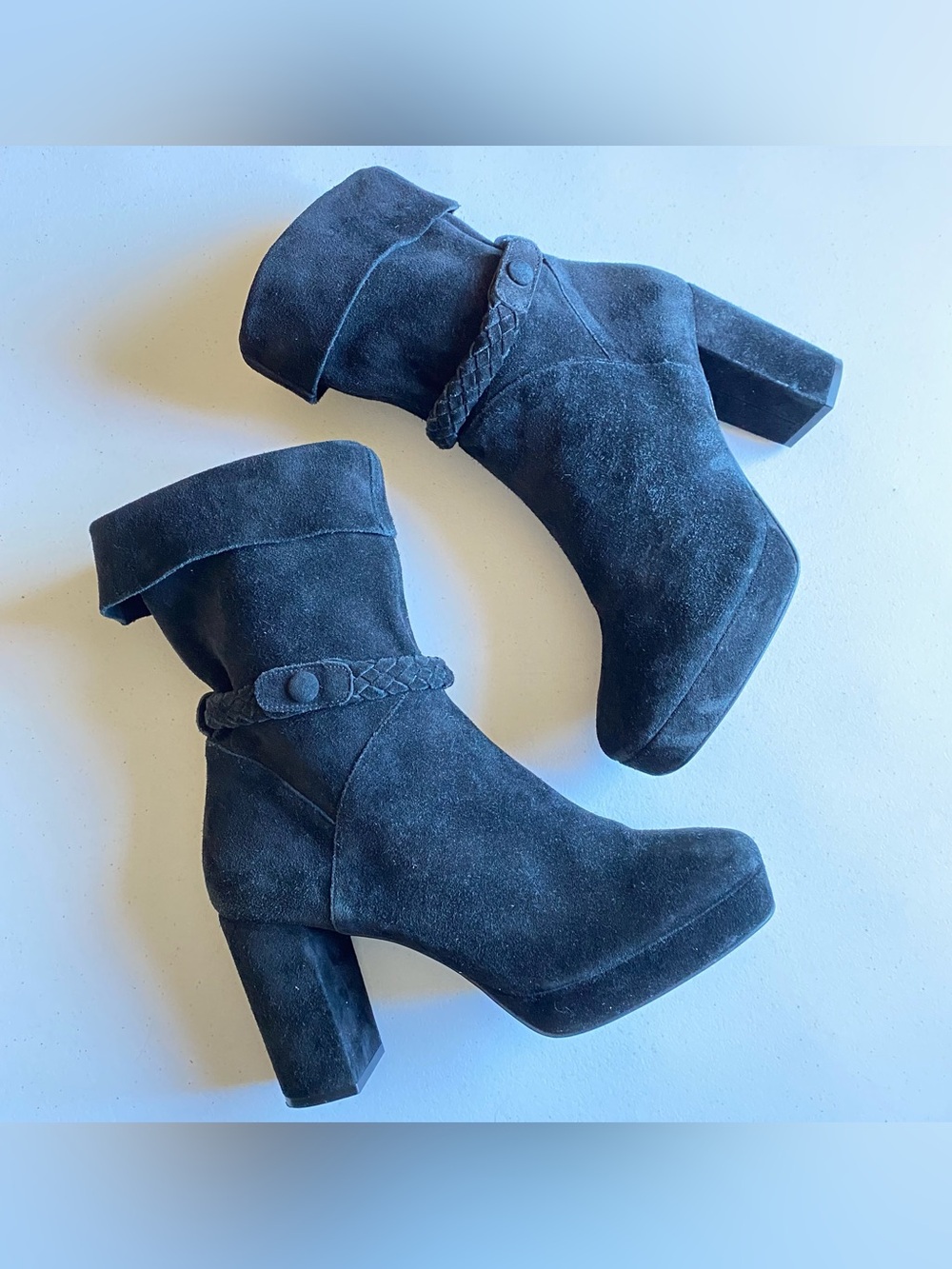 Free People Size 41 Black Suede Leather Round Toe Platform Block Heeled Boot
